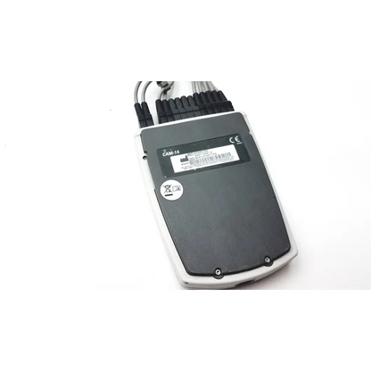 Gray and white GE medical systems cam-14 HD acquisition module with multiple black cables emerging from top panel