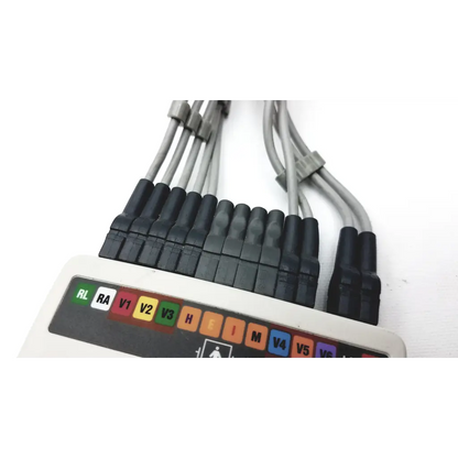 Medical systems cam-14 acquisition module with gray cables and color-coded control panel for electrode placement in ecg machine