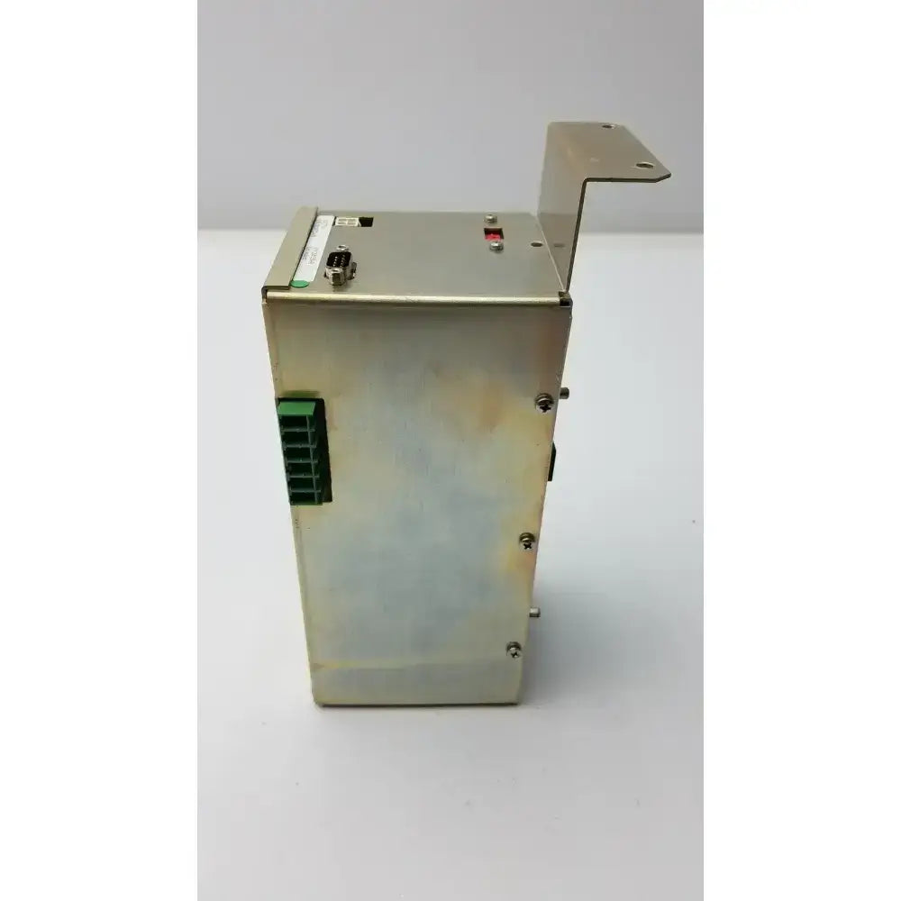 Metallic silver ge medical vivid 7 pro power supply unit with green terminal block and red indicator light