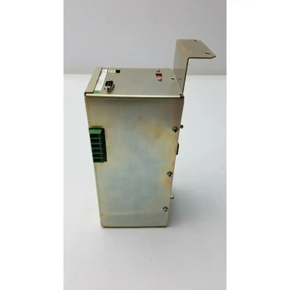 Metallic silver ge medical vivid 7 pro power supply unit with green terminal block and red indicator light