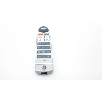 White ge neonatal solar 8000m remote control with gray and orange buttons circular dial and adult label