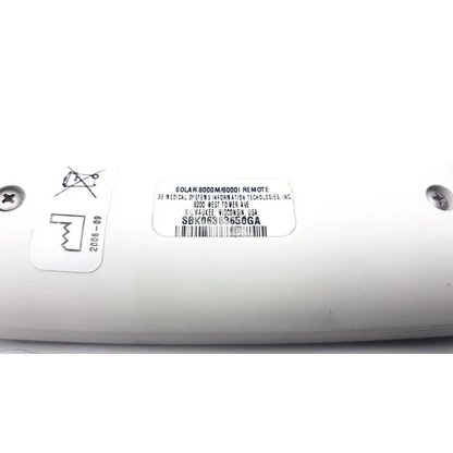 White plastic ge neonatal solar 8000m remote control with label model 8000mb001 for neonatal solar use