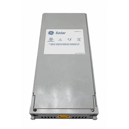 Gray metallic ge solar msn cap co2 module with white label showing and manufacturer info