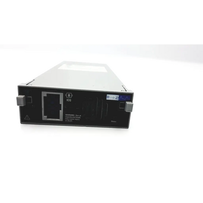 Black rectangular server rack module with one ethernet port labeled icg and blue bioz sticker for solar bioz icg use