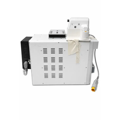 White ge tram 451n patient monitoring module with black ventilation panels and gray cable biomed certified back view