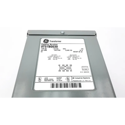 Gray metal industrial transformer 9t51b0030 with white label and ge logo for electrical use
