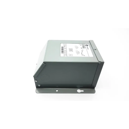 Gray metal electrical enclosure with label and mounting bracket for transformer 9t51b0030 af5-15