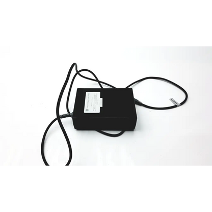 Black rectangular ge transport display power supply with coiled cables and white label for transport display power use