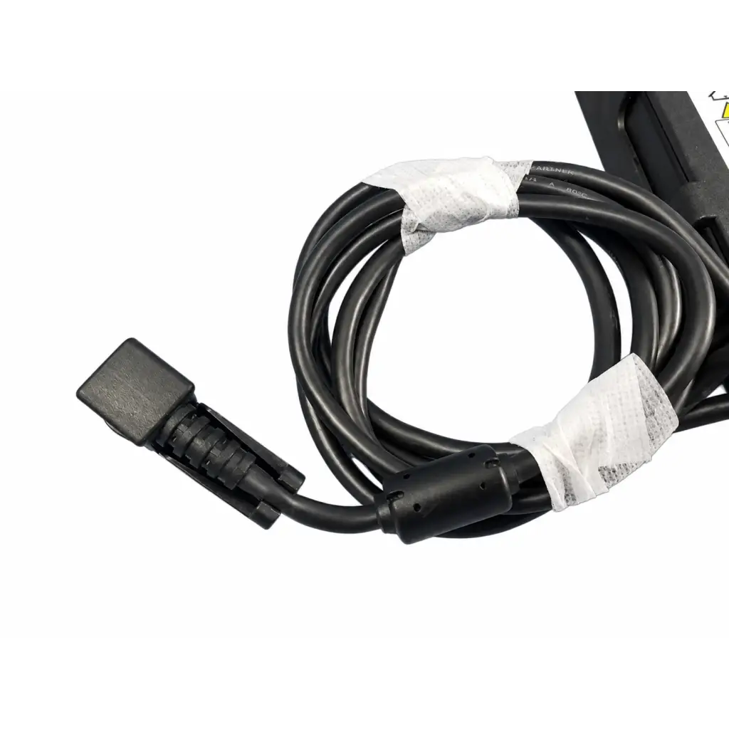 Black coiled adapter power supply cable with rectangular connector and protective plastic wrap for GE vivid ultrasound