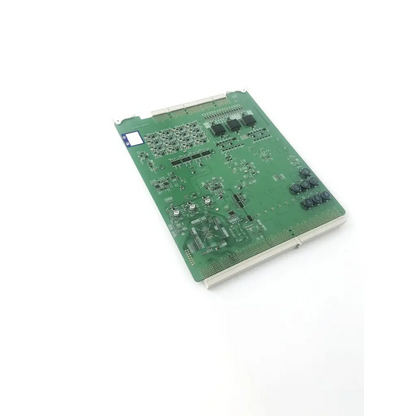 Green rectangular ultrasound acwd assy circuit board with black integrated circuits and silver soldered connections