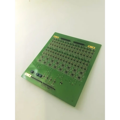 Green rectangular printed circuit board with black integrated circuits and gold connectors for ge ultrasound ctx assy