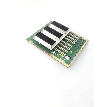 Green circuit board with three silver heat sinks and black tops in ge ultrasound p3rly assembly probe connect