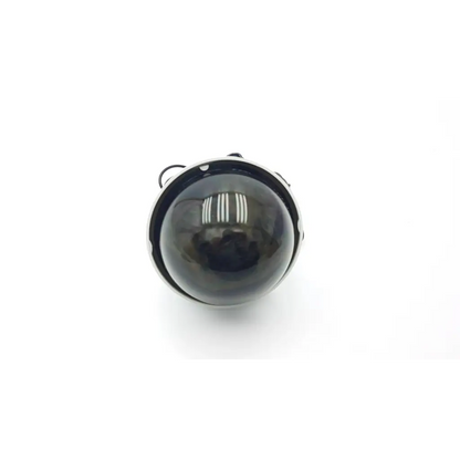 Black spherical pendant mount camera lens with silver metallic rim and loops by general lock security products