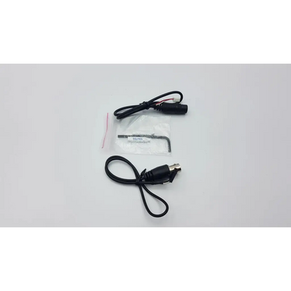 Black coiled cable with metallic connector and plastic housing for general lock pendant mount camera security products