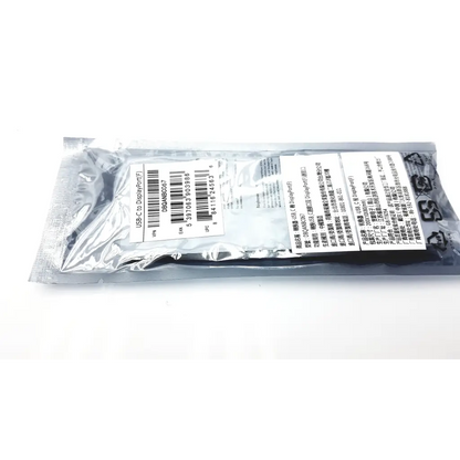 Genuine dell usb-c to displayport adapter in silver foil packaging with printed labels and barcodes connection brand