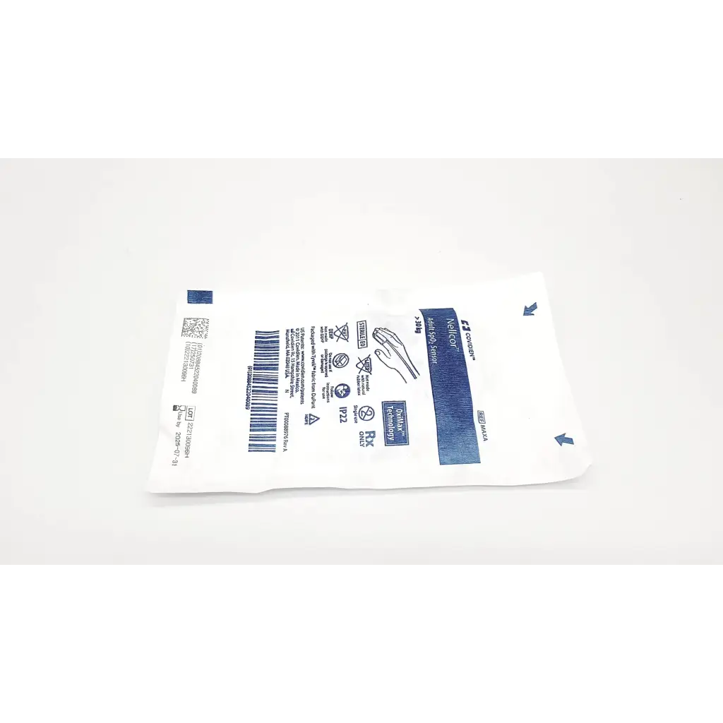 White plastic package with blue labeling and barcode for genuine nellcor ref maxa adult sp02 sensor 30kg