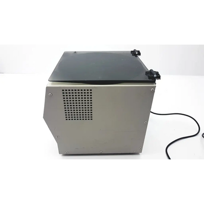 Silver metallic gfmd silencer s2110sp ppp centrifuge system with black lid and ventilation grille for lab use