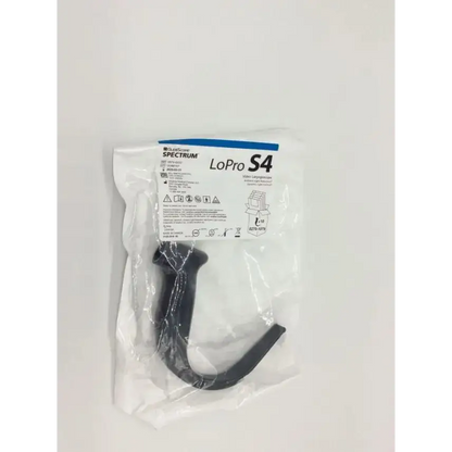 Black plastic lopro s4 laryngoscope surgical retractor in clear medical packaging labeled glidescope lopro s4
