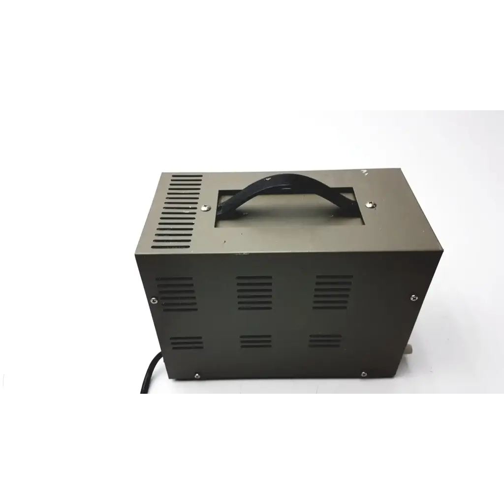 Dark gray metal goldstar dc power supply gp 303 with black handle and ventilation slits for reuse medical use