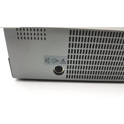 Silver metallic stadler gsi clinical audiometer 1761-97xx with perforated grille and circular input port back side view