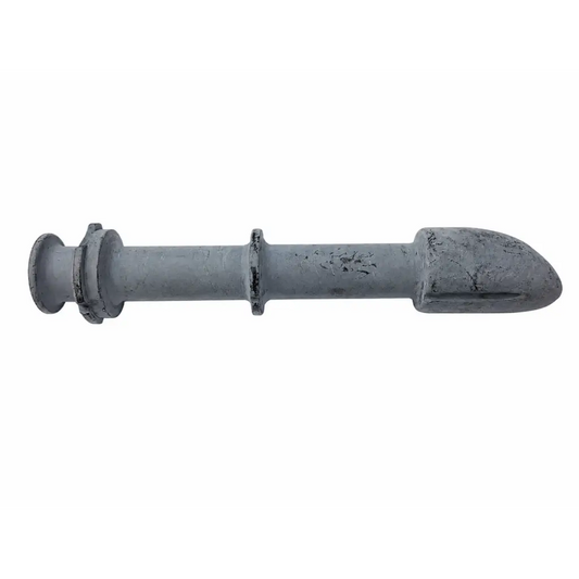 Gray metallic medical instrument attachment with flanged end and tapered tip for precise use