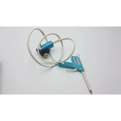 Teal handheld welding torch with coiled white cable and metallic nozzle for gyne-tech cryo-probe gt-1s device