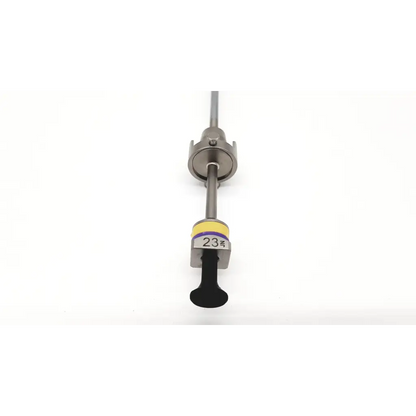 Silver surgical instrument with black handle and yellow band marked 23 for gyrus acmi e163 23fr visual obturator