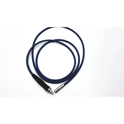 Dark blue coiled gyrus acmi g93 surgical optic cable with black rubber grip and metallic connectors for surgical use
