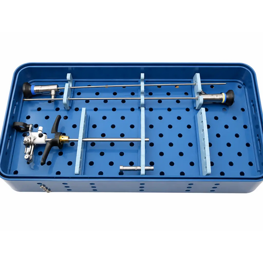 Blue gyrus acmi sterilization tray holding cystoscopy resection surgical instruments for medical equipment use