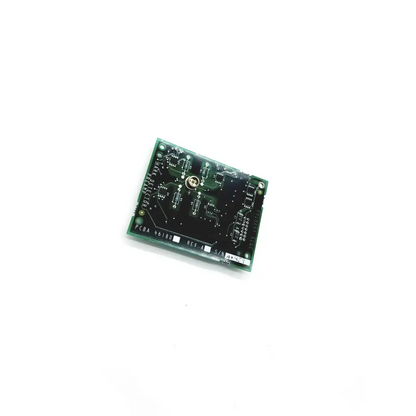 Green rectangular hark detector preamp pcba 46180 rev with black solder mask and silver traces mounted electronic components