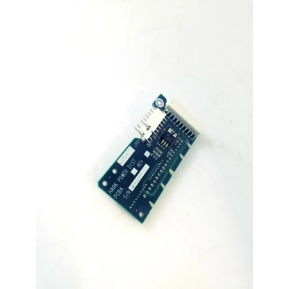 Blue printed circuit board with white labeling and electronic components for hark power distributor pcba 35170 rev c