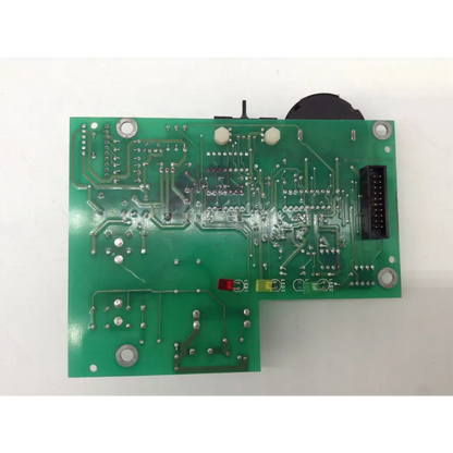 Green rectangular printed circuit board with silver traces soldered components and black connector for healthdyne power supply parts