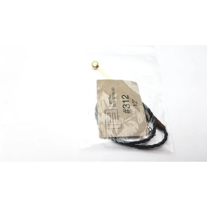 Hearing aid programming adapter with black braided cord and gold metal clasp in clear plastic packaging with beige label