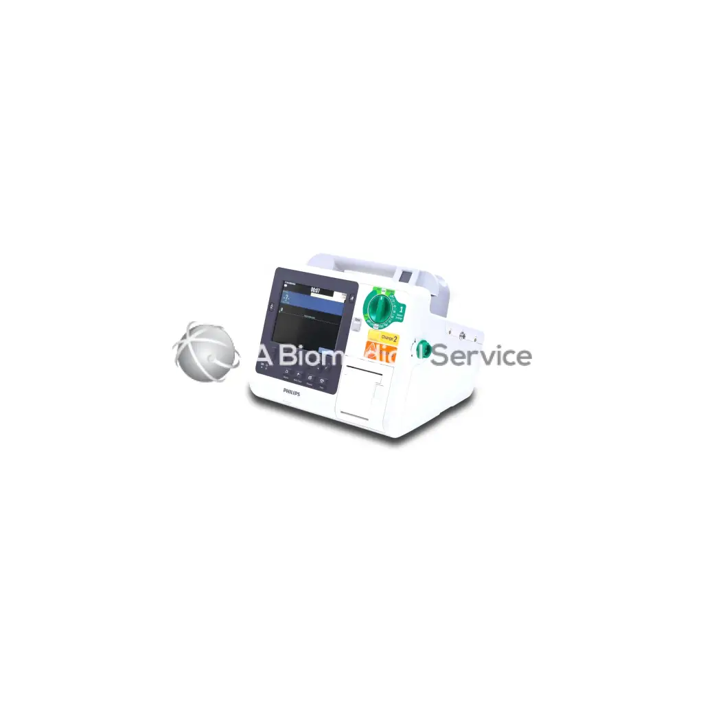 White philips heartstart xl plus medical infusion pump with digital display green control dial and labeled compartments for biomedical service