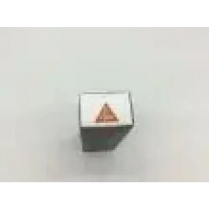 Heine F-001-22-800 comp laryngoscope battery handle with a small square metal stamp embossed copper triangle on white face