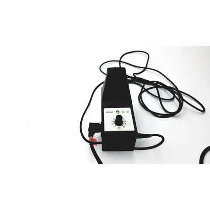 Black heine en 30 electric foot pedal with white control panel and green light for heine omega ophthalmoscope wired battery supply