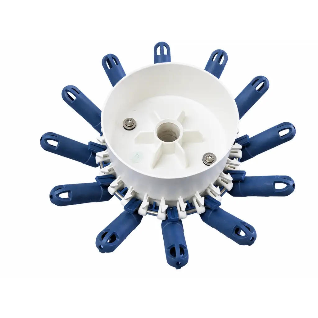 Helmer 450001-C blue and white plastic centrifuge rotor assembly with 12-place handle-like arms for biomed use