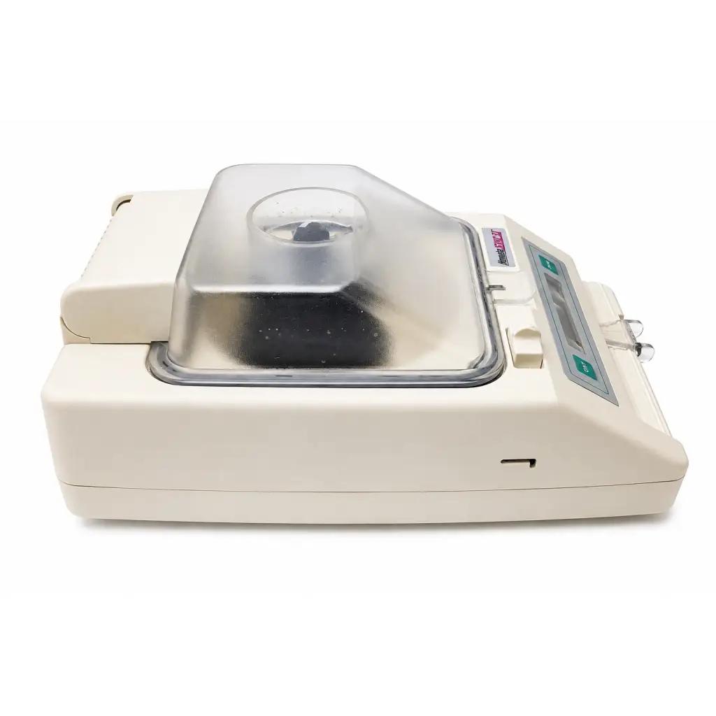 Cream-colored hematastat-ii centrifuge with transparent lid and digital panel biomed certified medical equipment