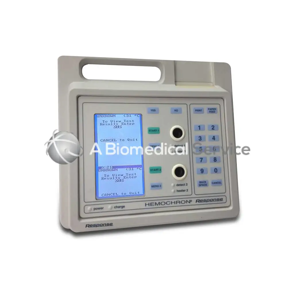 Gray plastic hemochron response hematology analyzer with digital display and keypad for blood testing