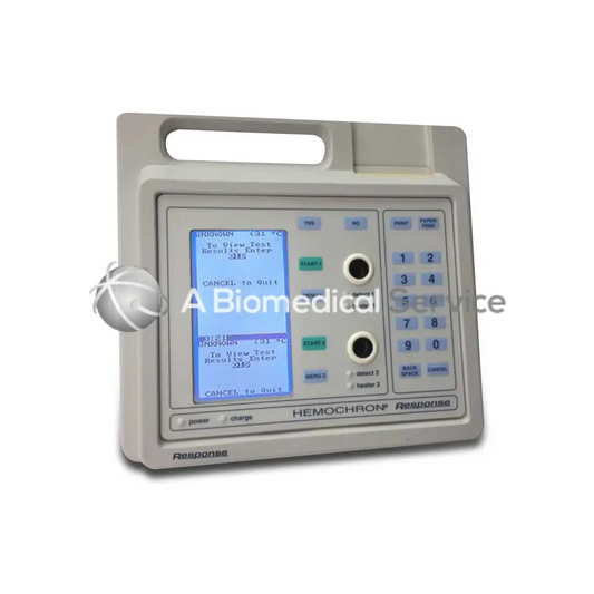 Gray plastic hemochron response hematology analyzer with digital display and keypad for blood testing