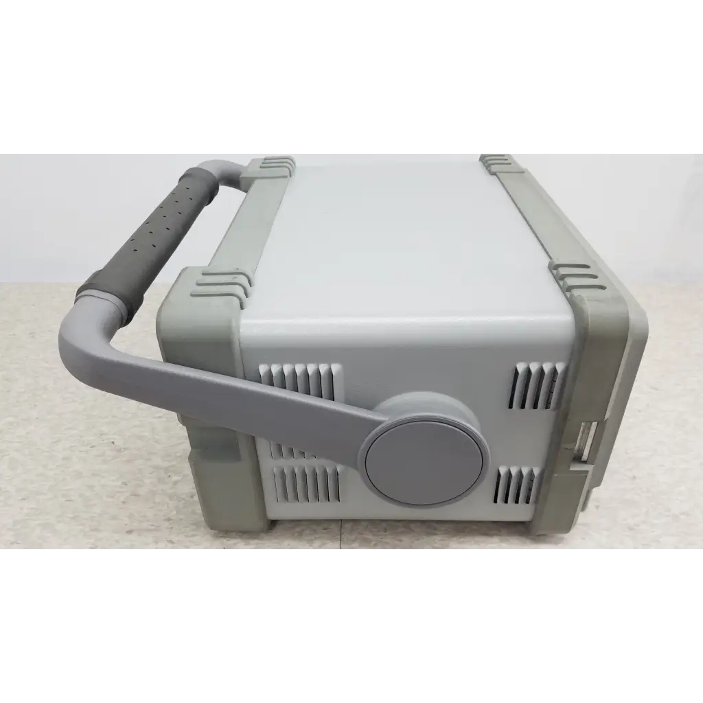 Gray plastic field case with sturdy handle and ventilation slots for hewlett packard 8147 optical time domain reflectometer