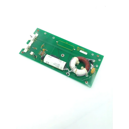 High voltage laser board uniphase green pcb with white cylindrical capacitor and red coiled inductor for biomedical service replacement parts