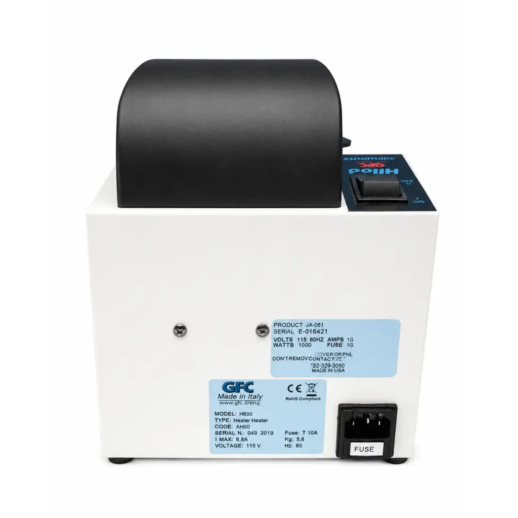 White rectangular hilco gfc compact vava a600 optical frame heater with black curved top and blue control panel
