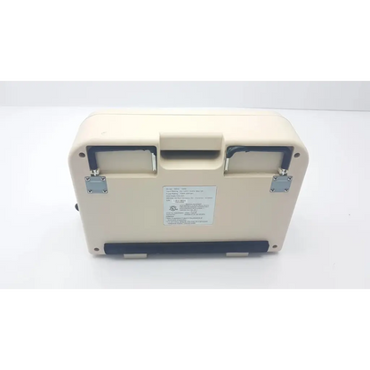 Cream-colored synergy air elite air mattress pump with black rubber trim and metallic latches for medical use