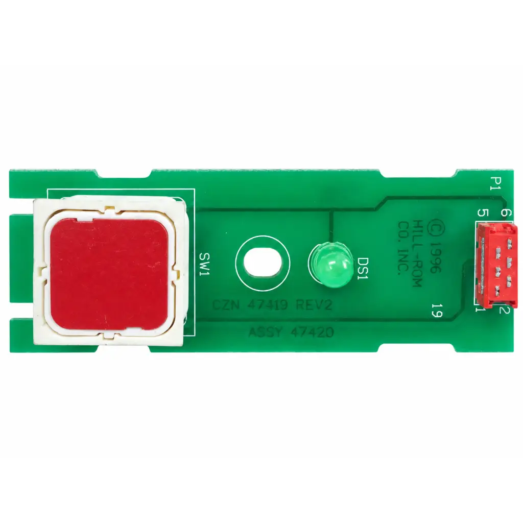 Hill-rom totalcare nurse call button pcb switch assembly with green circuit board red square component and green led