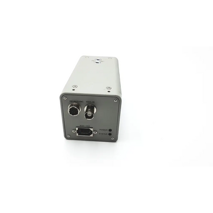 Back side of gray metallic hitachi hv-f22f 3ccd sxga mount microscope machine vision camera with circular ports and ethernet