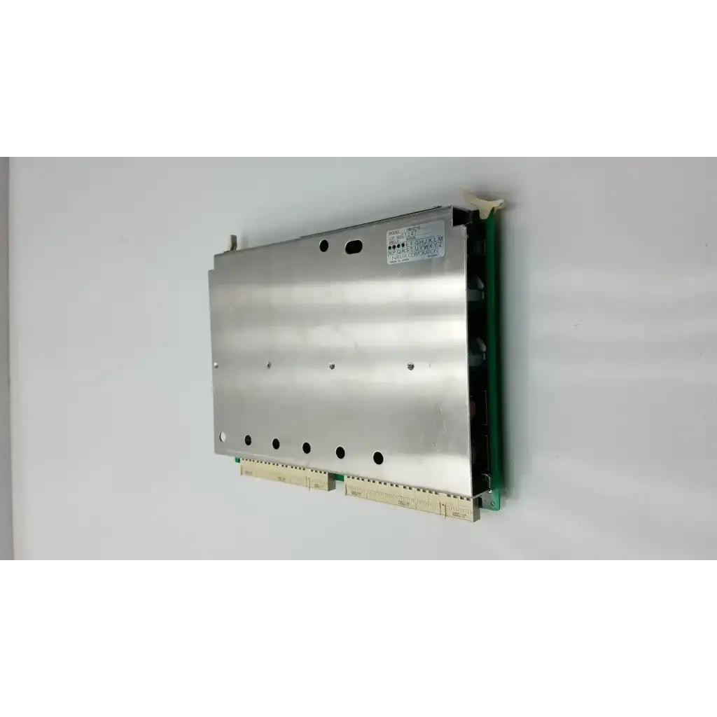 Silver metallic hitachi ultrasound eub-6500 power board with green circuit edges and white label top surface