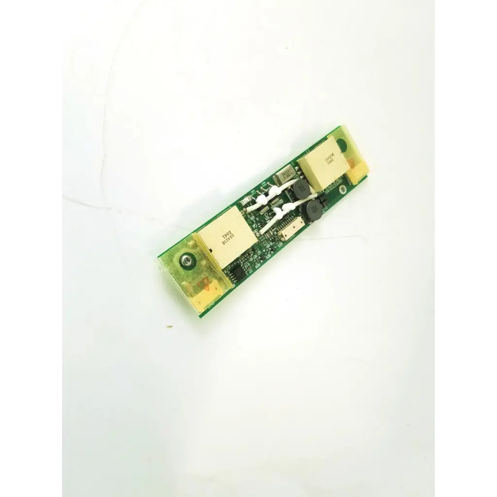 Green rectangular hitachi vnr10c209-inv inverter board with beige capacitors and black components for electronic control