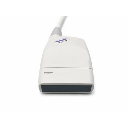 White hl5-9ed ultrasound transducer probe with gray cable and dark rectangular sensor face biomed certified