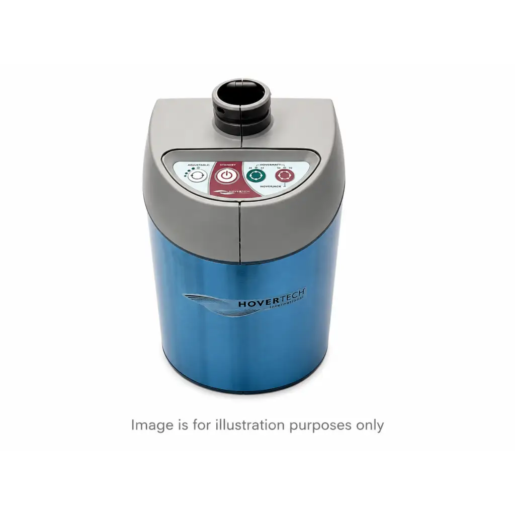 Blue and gray hovertech ultrasonic cleaner with control panel for power adjustable and cycle buttons patient transfer pump